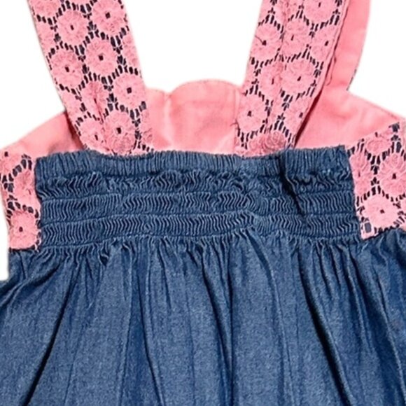 Penelope Mack Girls Sundress • Sz 4 • Denim Blue Skirt & Pink Lace Top • Holiday - Picture 4 of 5